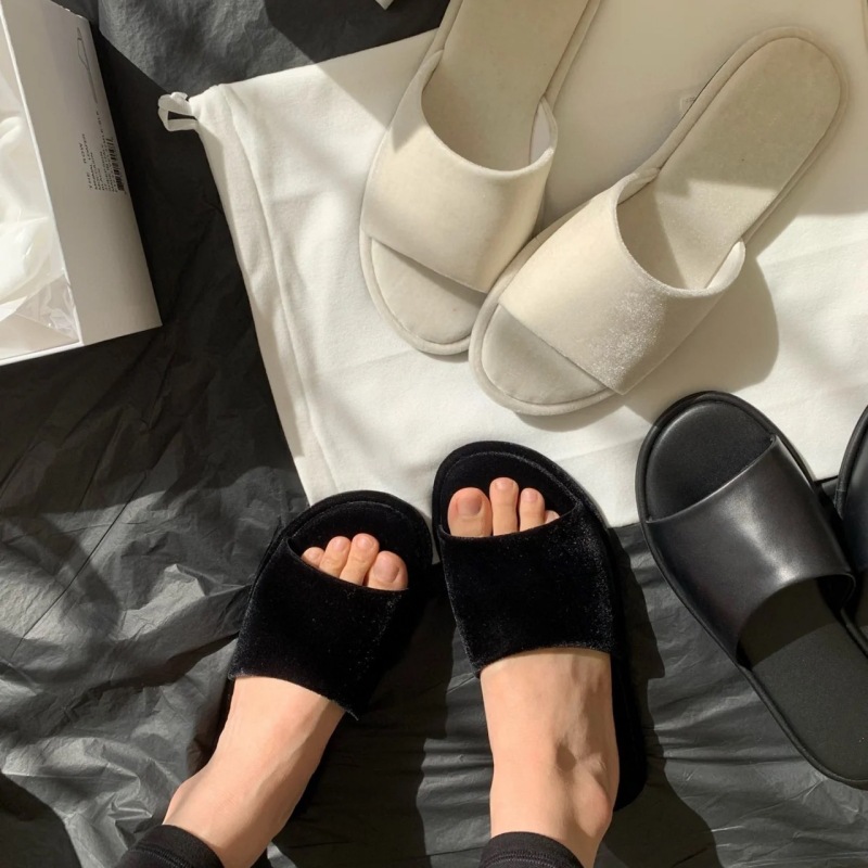 Minimalistische Flache Damen-slipper Aus Leder Und Samt_voghion.com