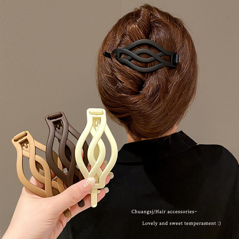清新简约一字发夹女青蛙扣后脑勺扭扭夹发卡夏季2025新款盘发抓夹