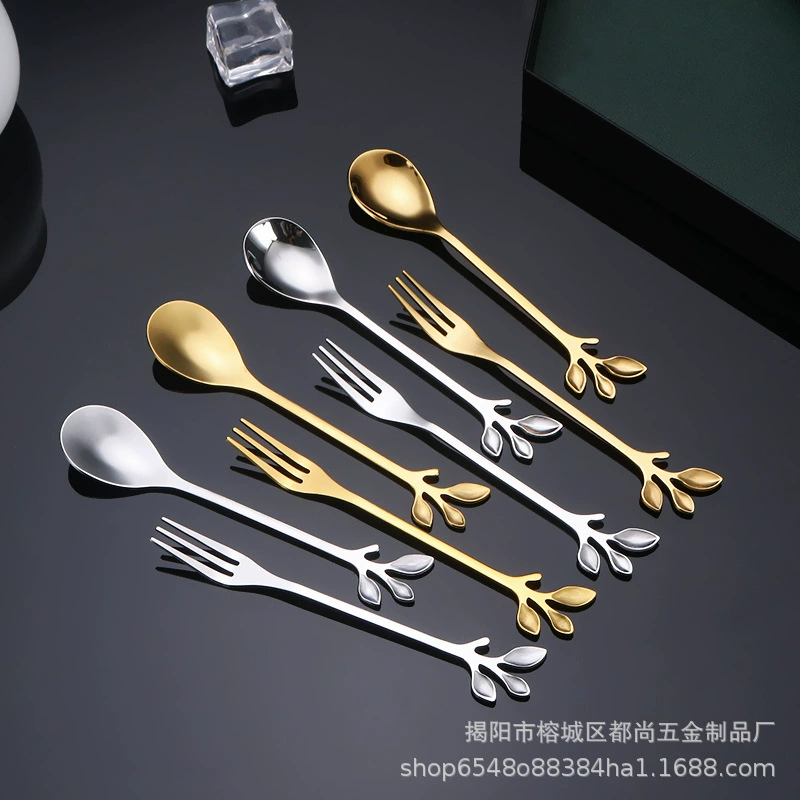 304 из нержавеющей стали Ложка Ложка вилка Изысканная кофейная ложка смешивания совок меда сладкая вилка золотой стакан Ложка подарок