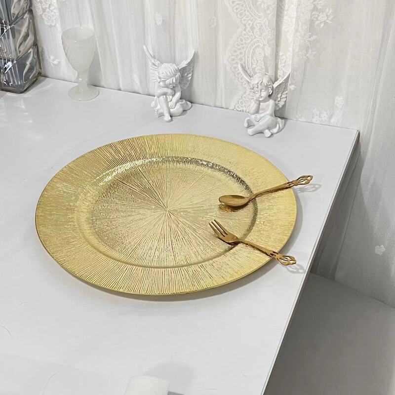 Foreign trade transparent wedding hotel Party painting craft decoration plastic deep fruit plate gold shiny fruit plate round black