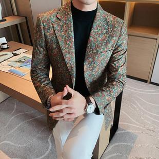 Casual Flower Suit Jacket Men's Spring and Autumn Single West British Style Yuppie Men's Suit Jacket Single Piece