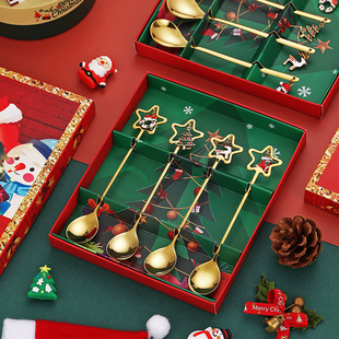 Cross-Border Stainless Steel Spoon Christmas Set 430 Pendant Spoon Coffee Stirring Spoon Christmas Gift Box Creative Gift