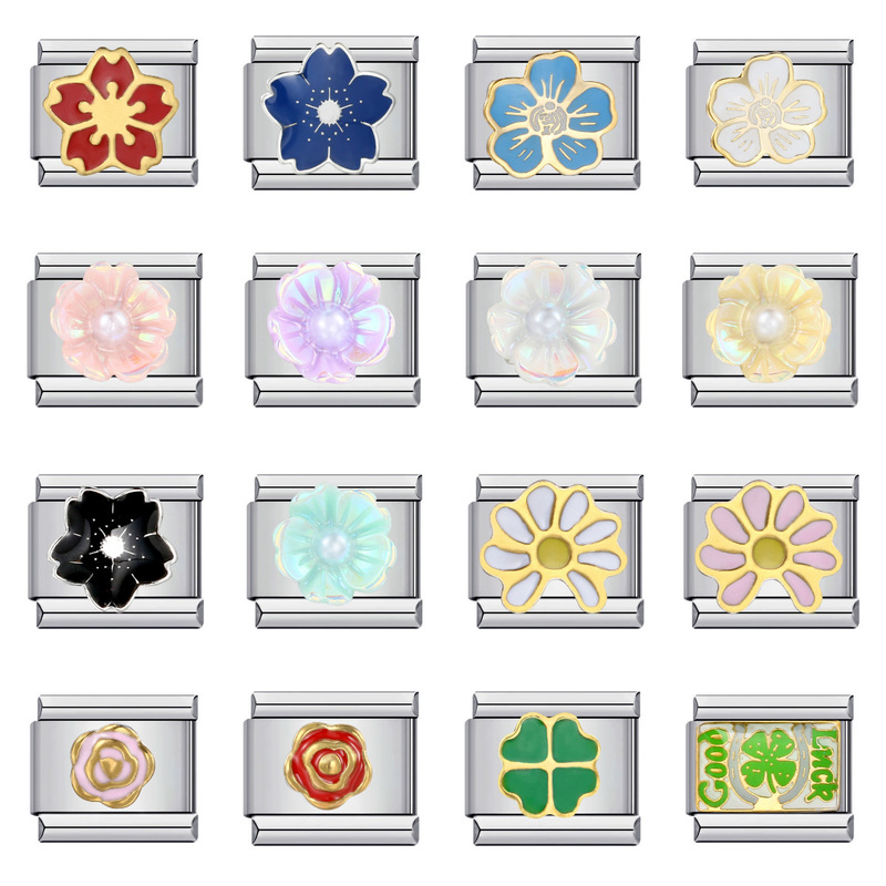 Flower World Italian Modular Bracelet Stainless Steel Welded Oil-Drip Bracelet DIY Elastic Splicing Watch Band Chain