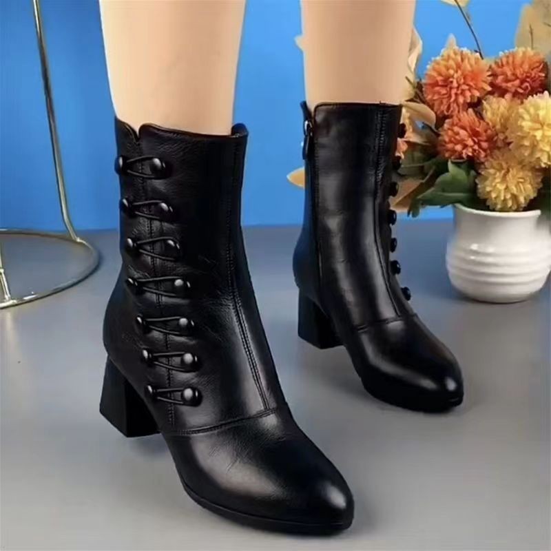 Otoño e invierno botas cortas para todo el partido invierno de las mujeres nuevo tacón medio zapatos de algodón a media pierna forrados de lana botas de mujer de fondo suave neutral de moda cálida