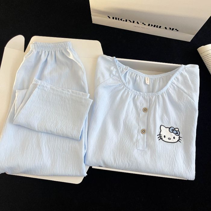 Pijamas de algodón nubes al por mayor transfronterizos de mangas largas dulces de dibujos animados collar redondo se puede usar con ropa de casa de primavera y otoño