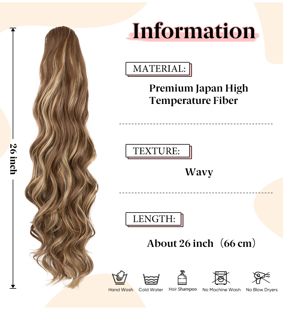 Sintētiskie mati sievietēm ar gariem, cirtainiem matiem, aukliņas stila, sintētiskās šķiedras, augstām zirgastēm un liela viļņa mākslīgām bizēm._voghion.com