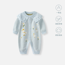 婴儿连体衣秋冬衣服2025新款女宝宝满月百天针织哈衣冬装外出爬服