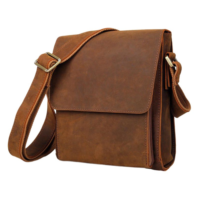 Vintage Genuine Leather Large Capacity Crossbody Bag Niche Simple Crazy Horse Leather Men's Bag Wholesale Cowhide Men's Shoulder Bag Men's