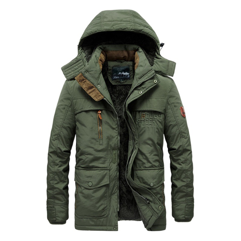 【8186】! Winter Men's Warm Cotton Outwear Fleece-Lined Thickeneded Mid-Length Outwear Outdoor Casual Jacket Windproof