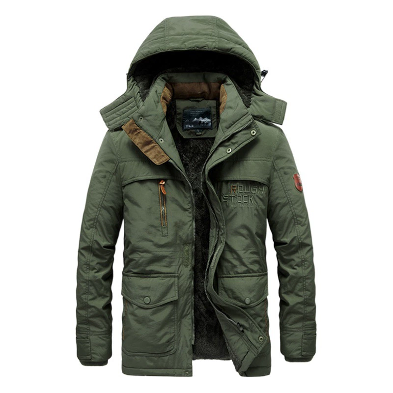 【8186】！ Зимняя мужская теплая хлопковая куртка с флисовой подкладкой, утолщенная куртка средней длины, повседневная ветровка для активного отдыха.