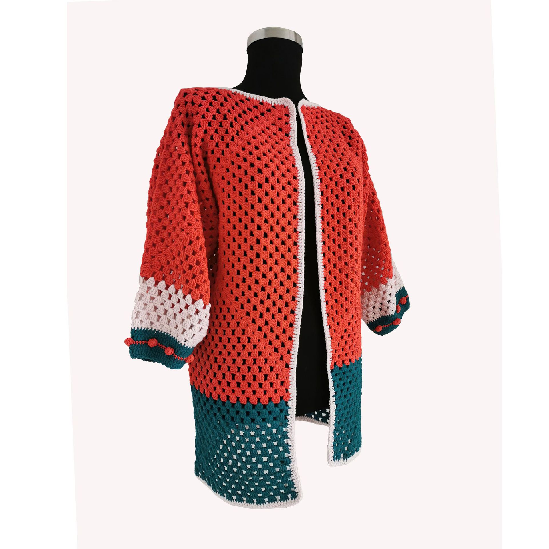 YUNWENY手钩外套钩编开衫毛衣女装外套宽松手工针织衫加工定制