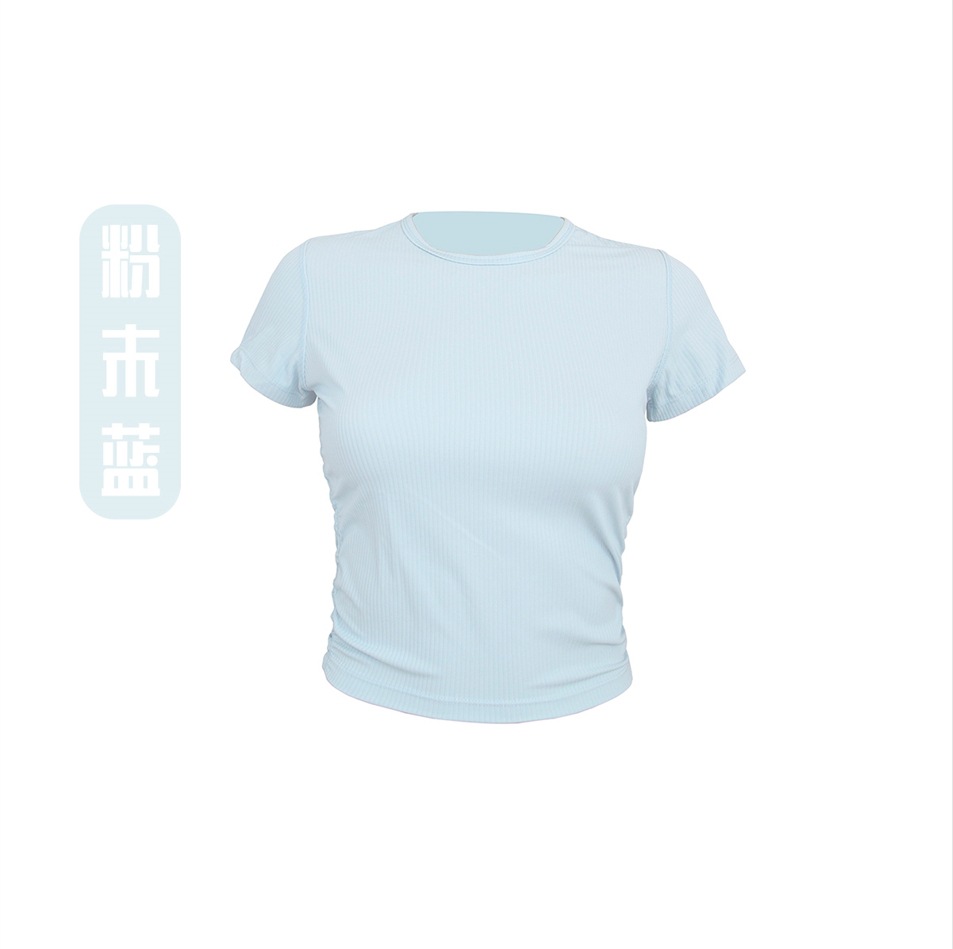 ヨガウェア リブプリーツ ウエストシェイプ 半袖 レディース カジュアル 通気性 速乾性 Tシャツ アウトドア スポーツ ランニング フィットネスウェア