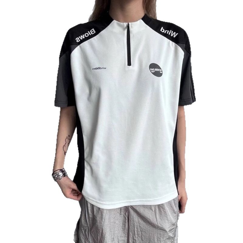 BLETROU丨ハーフジップコントラストカラーステッチジャージ半袖夏クール速乾Tシャツ日焼け止めスポーツサイクリングジャージ|undefined