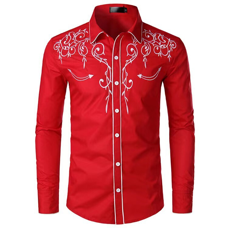 2025 Cross-Border Supply Fashion Embroidered Shirts American Western Style Shirts Western Cowboy Embroidered Shirts