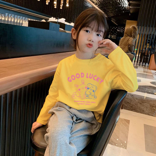 H2330 100% Cotton Children's Long Sleeve Base Shirt Spring and Autumn Stylish Casual T-Shirt for Girls Baby White Top Trendy T