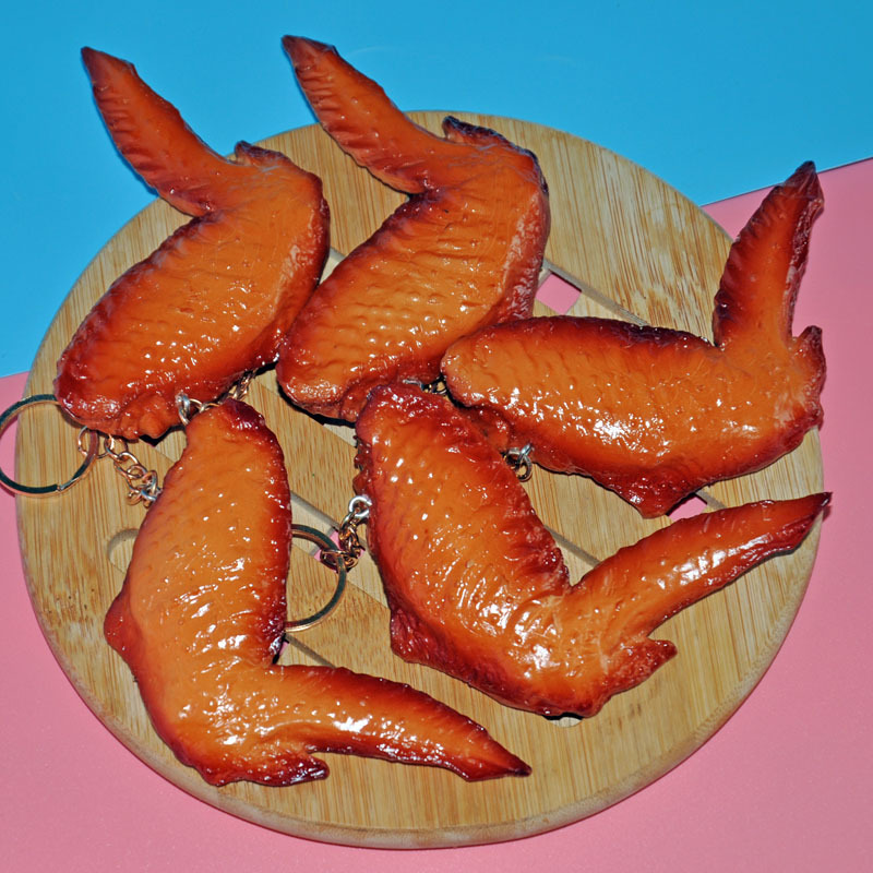 1:1仿真奥尔良烤鸡翅模型玩具钥匙扣挂件礼品 仿真肉学生书包吊饰