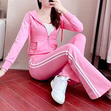 春季修身运动套装女新款时尚微喇裤子连帽卫衣休闲秋季三件套
