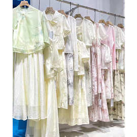 纽芭莎品牌撤柜24夏装女装重工刺绣盘扣新中式国风套装连衣裙尾货