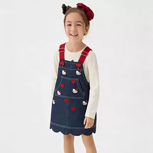 Джинсовый сарафан с вышивкой Hello Kitty и бантом 90–140