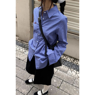 Blue colored spring shirt, with embroidery