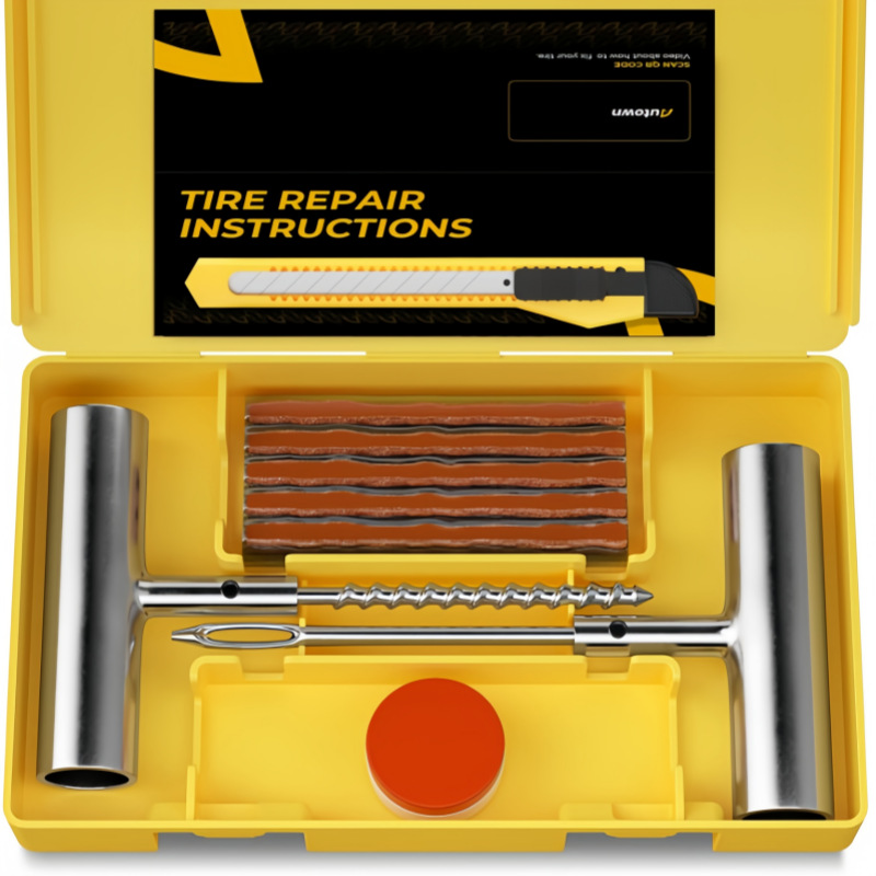 Tire Repair Tool Kit with Iron Handle, 15 Pcs