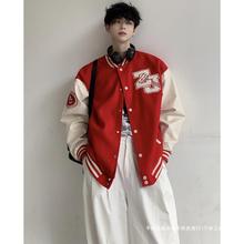 美式广州红色棒球服男款vintage高街短款vibe外套潮牌感夹克