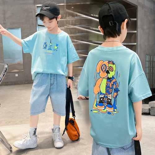 Children's clothing boys' summer short-sleeved T-shirts pure cotton  new style medium and large children's summer boys' summer style street cartoon t