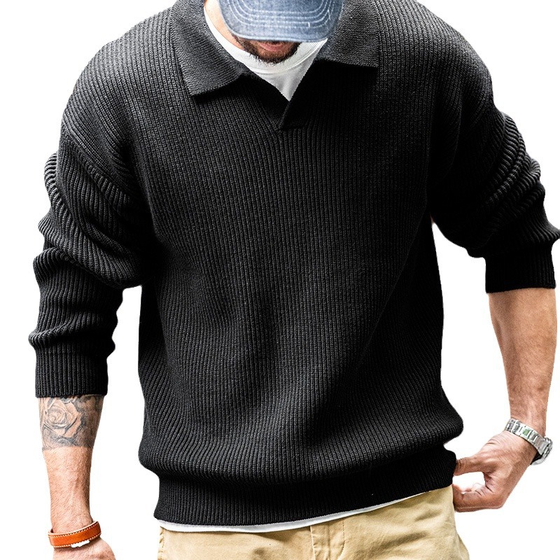 Maden Vintage col rond pull ample bande verticale hiver basique pulls pour homme décontracté rétro tricots revers doux chaud_voghion.com