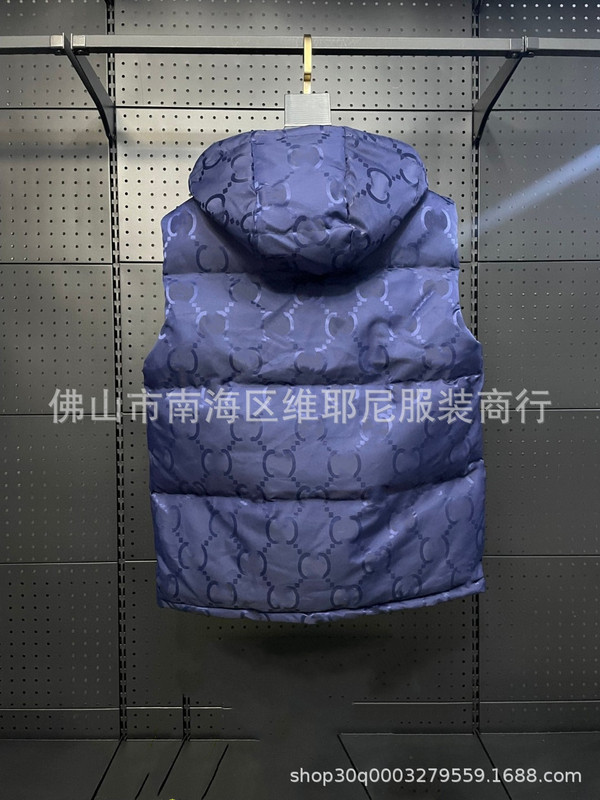 高品质 GU家满印暗纹提花字母互扣连帽羽绒服马甲秋冬百搭ins外套|undefined