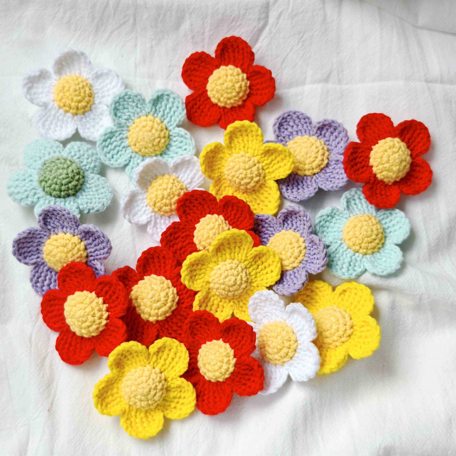 순수 수제 양모 뜨개질 꽃 액세서리 의류 가방 머리핀 펜던트 꽃다발 장식 DIY 작은