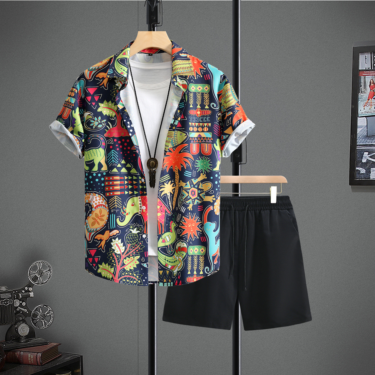 고대 정글 검은 바지 세트