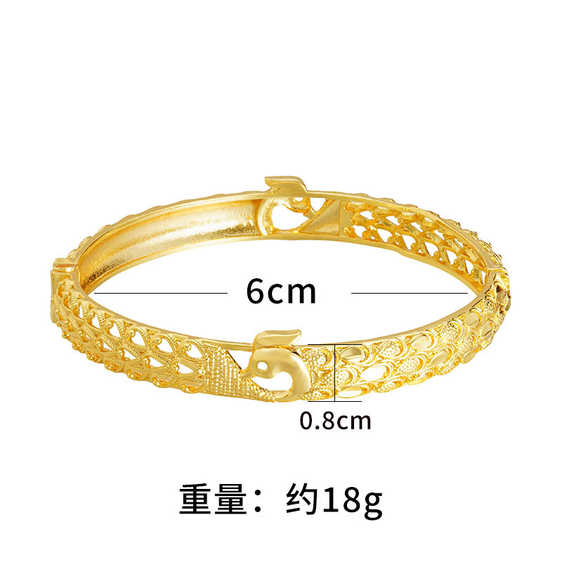 Moda nacional Pavo Real hebilla pulsera Vietnam oro hueco estilo chino de las mujeres tallado vintage pulsera al por mayor chapado en oro antiguo