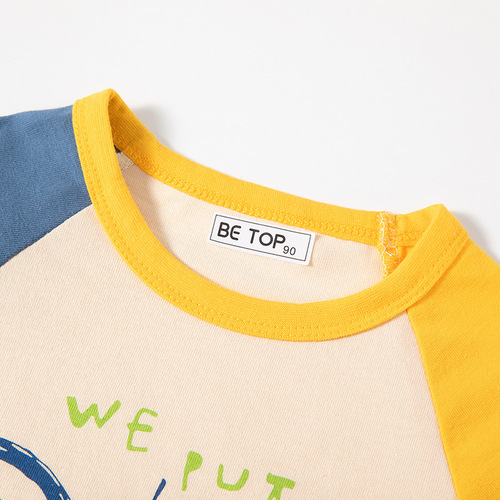 Cross-border children's clothing long-sleeved T-shirt pure cotton spring and autumn color block trendy cartoon Korean style stylish base shirt wholesale one-piece dropshipping