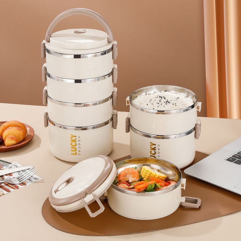 Fiambrera multicapa para estudiantes de acero inoxidable extra grueso, lonchera bento, lonchera portátil con lonchera de arroz, lonchera con tapa para trabajadores de oficina