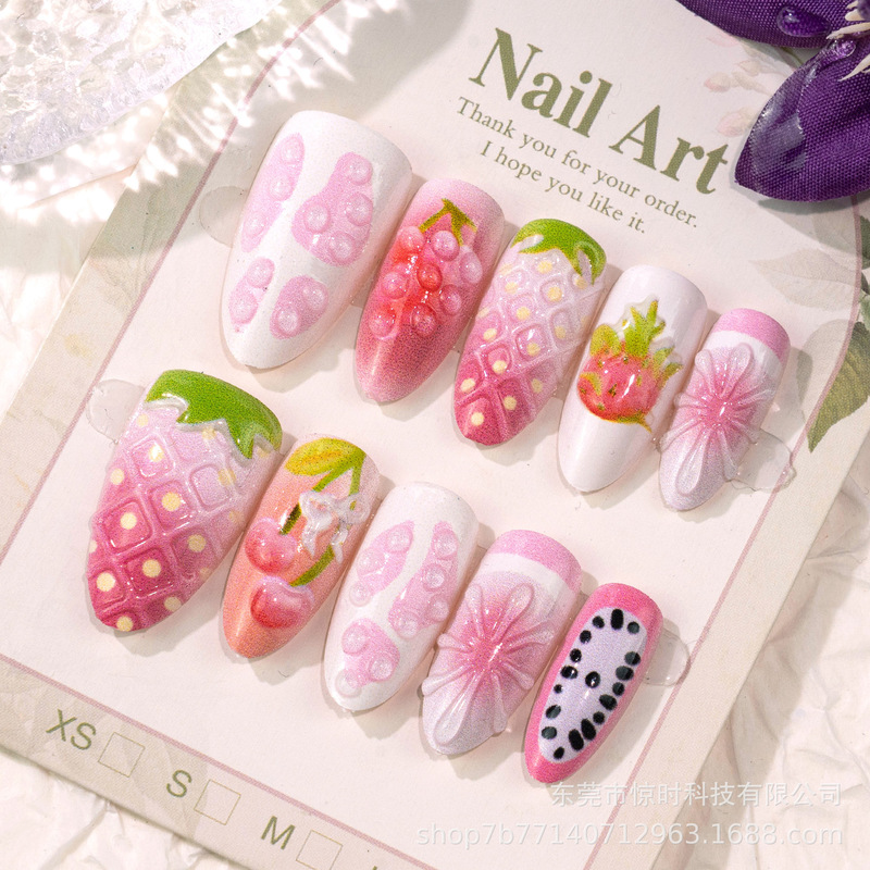 Cross-Border Summer Fruit Party Nail Art 3D Embossed Watermelon Grape Lemon Fresh Girly Style Nail Art Set Cross-Border Summer Fruit Party Nail Art 3D Embossed Watermelon Grape Lemon Fresh Girly Style Nail Art Set