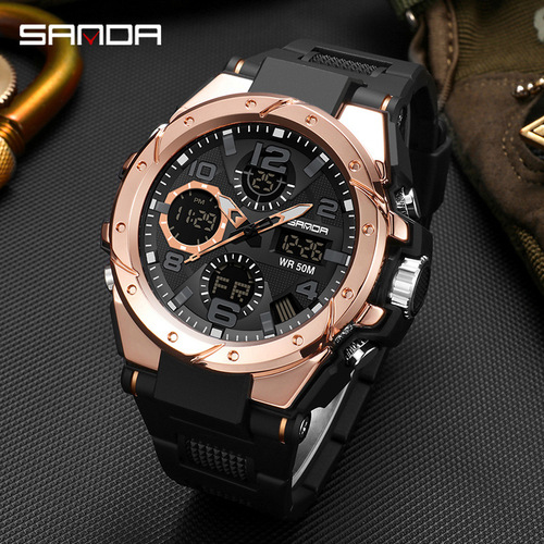 SANDA 6008 watch fashion sports multi-functional student electronic watch men's waterproof quartz watch