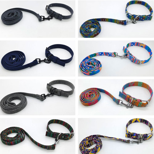New Pet Dog Rope Collar Harness Double Thick Printed Canvas Nylon Leash Set Korean Style
