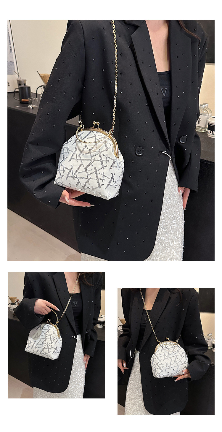 Women's Medium Pu Leather Gauze Solid Color Elegant Classic Style Sequins Shell Clasp Frame Dome Bag display picture 14