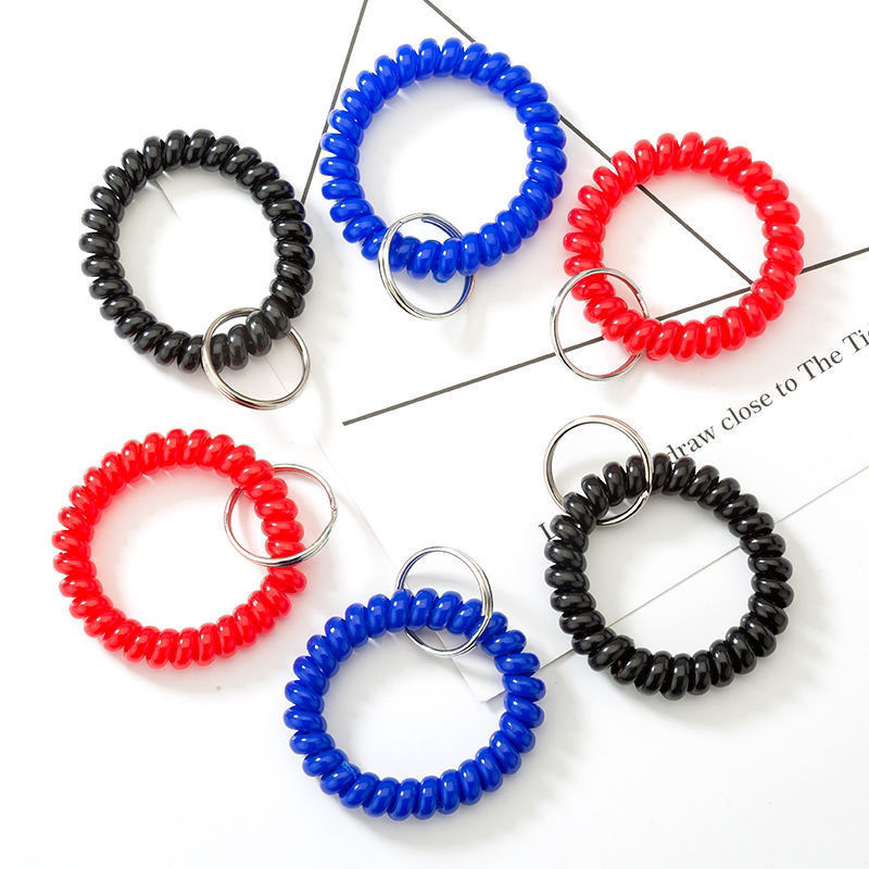 Telephone Line Hair Ring Women's Bold Large Spring Locker Bathroom Keychain Ring Tag Plate Plastic Bracelet Telephone Line Hair Ring Women's Bold Large Spring Locker Bathroom Keychain Ring Tag Plate Plastic Bracelet