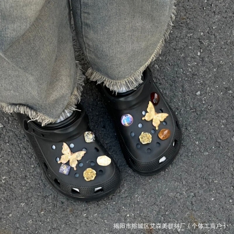 Zhuangzhou Dream Butterfly Clog Shoe Charms, Ancient Style Butterfly Ink Painting Stone Croc Shoe Charms, DIY Original Design Zhuangzhou Dream Butterfly Clog Shoe Charms, Ancient Style Butterfly Ink Painting Stone Croc Shoe Charms, DIY Original Design