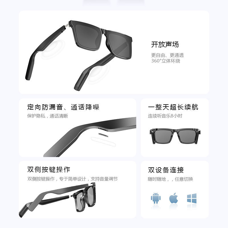 Gfas inteligentes YJ008 gafas Bluetooth para escuchar música y llamadas de navegación UV400 anti-UV conducir viajes en bicicleta