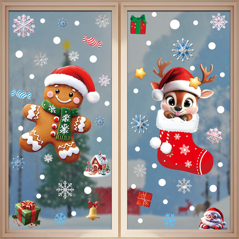 新しいクリスマスステッカー立体雪片雪だるまウィンドウステッカーサンタツリーギフト PVC 静電ガラスステッカー|undefined