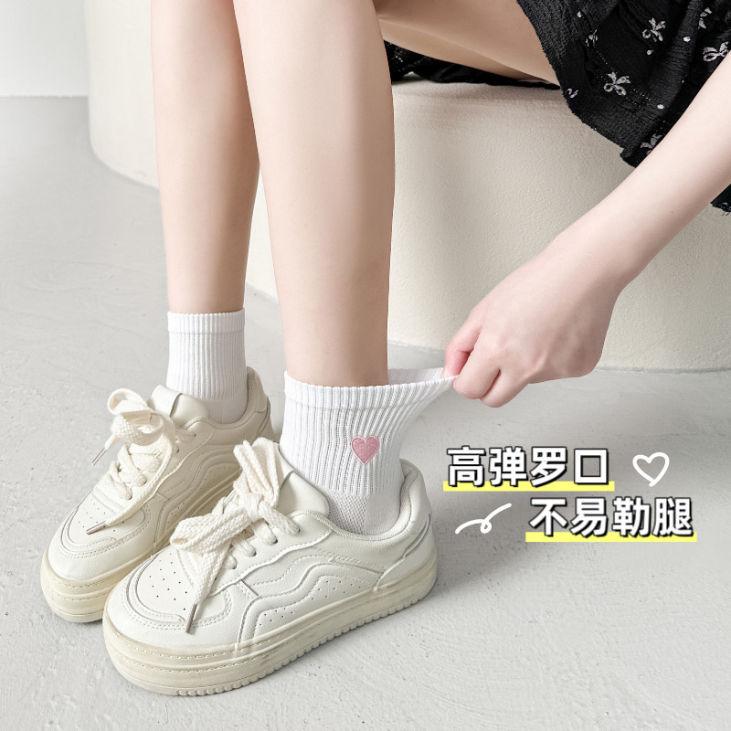 爱心刺绣袜子女夏季薄款纯棉中筒袜日系网眼透气2025网红爆款短袜|undefined