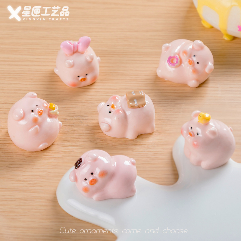 卡通粉色呆萌叠叠乐小猪公仔萌粒 树脂diy饰品配件车载桌面小摆件|undefined