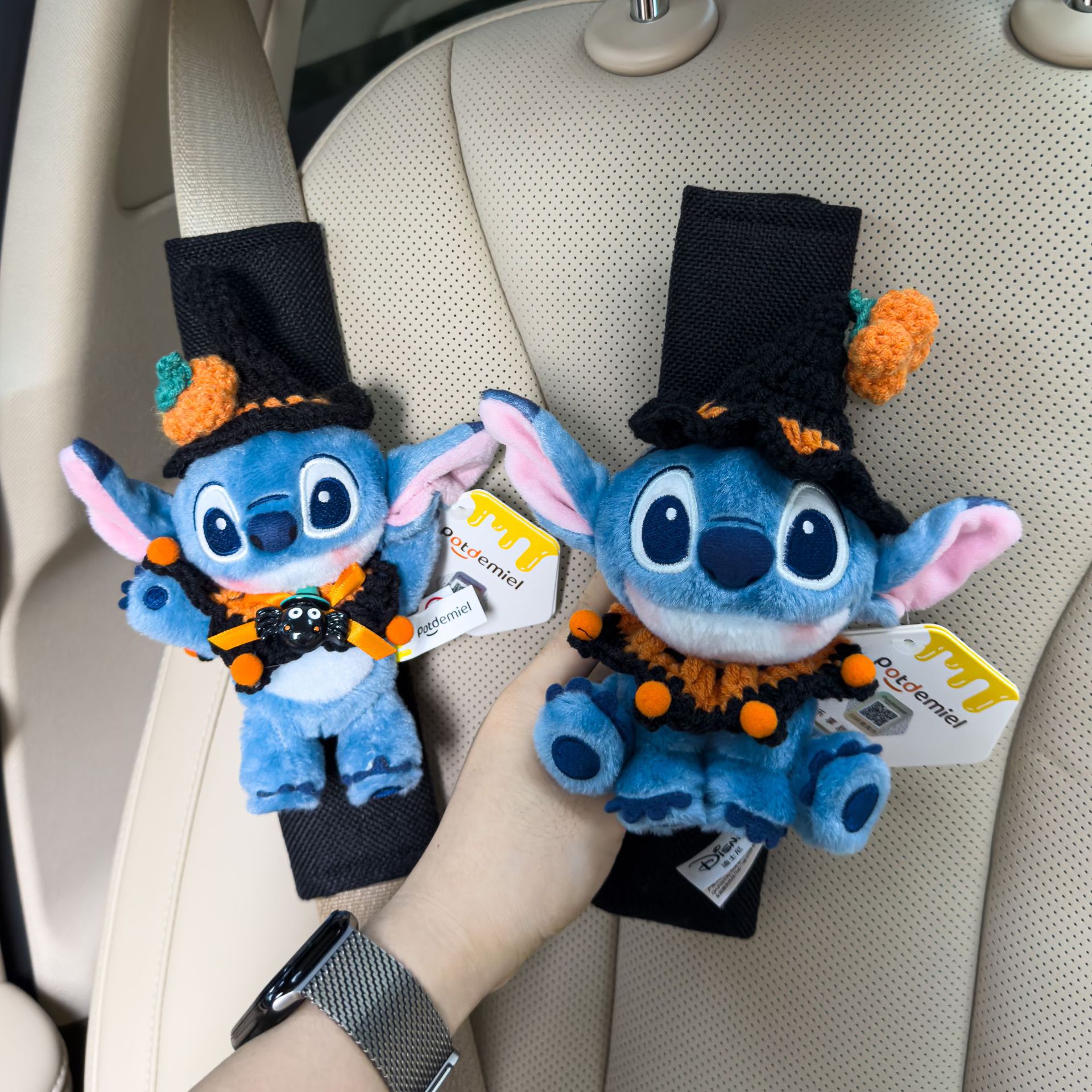 Authentic Lilo and Stitch Shoulder Pads Halloween Pumpkin Stitch Anti-Strangle Car Seat Belt Gift