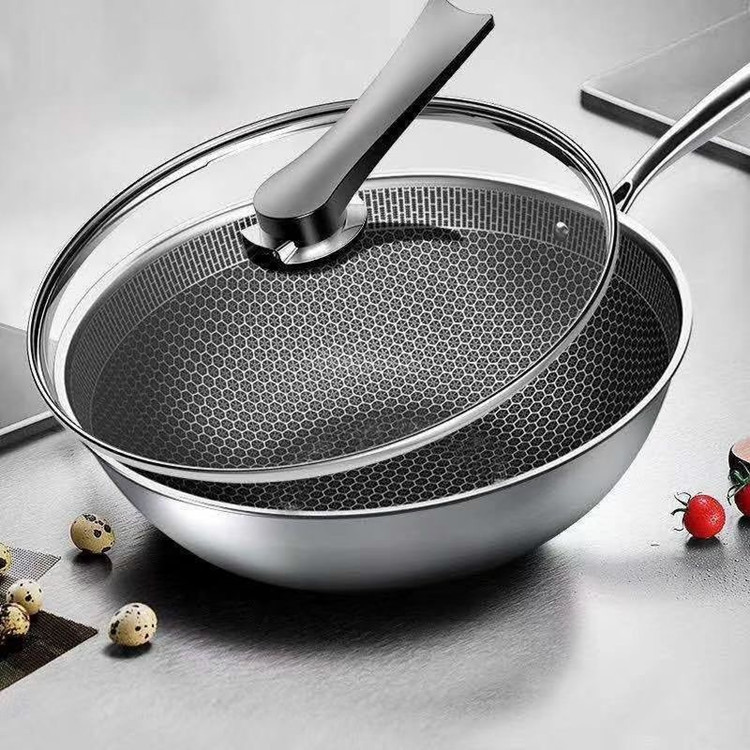 황금 부엌 맛 wok 가구 비 스틱 팬 선물 선물 스테인레스 스틸 Wok