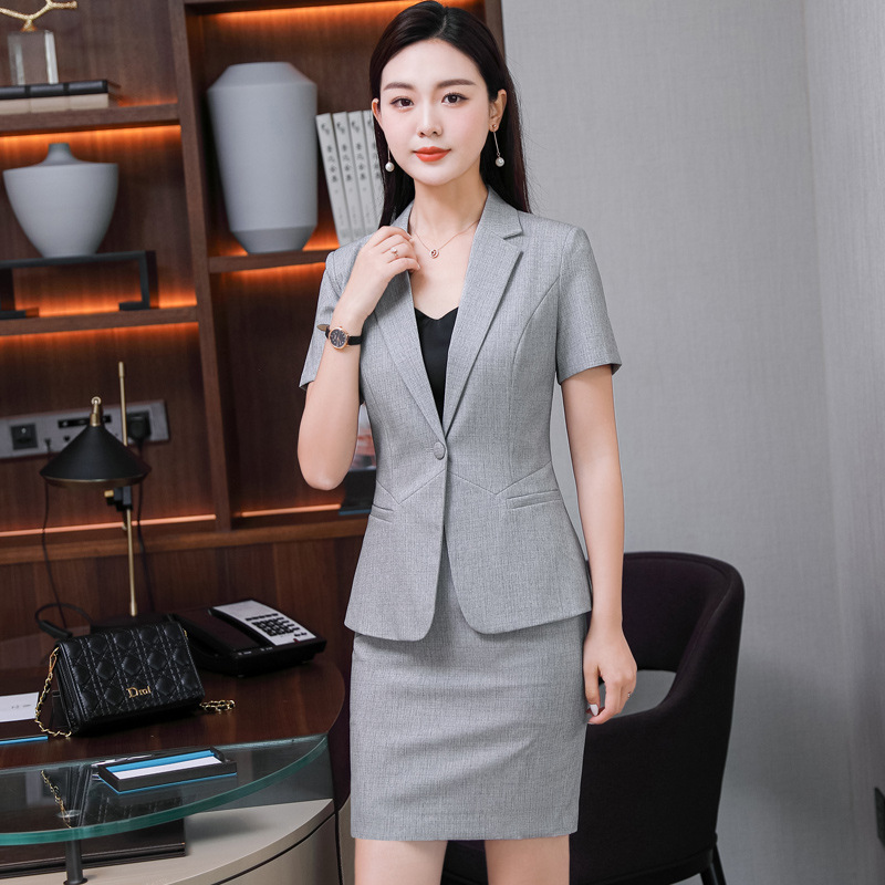 职业套装女气质修身夏季上班面试经理工作服通勤工装黑色西装制服|ms