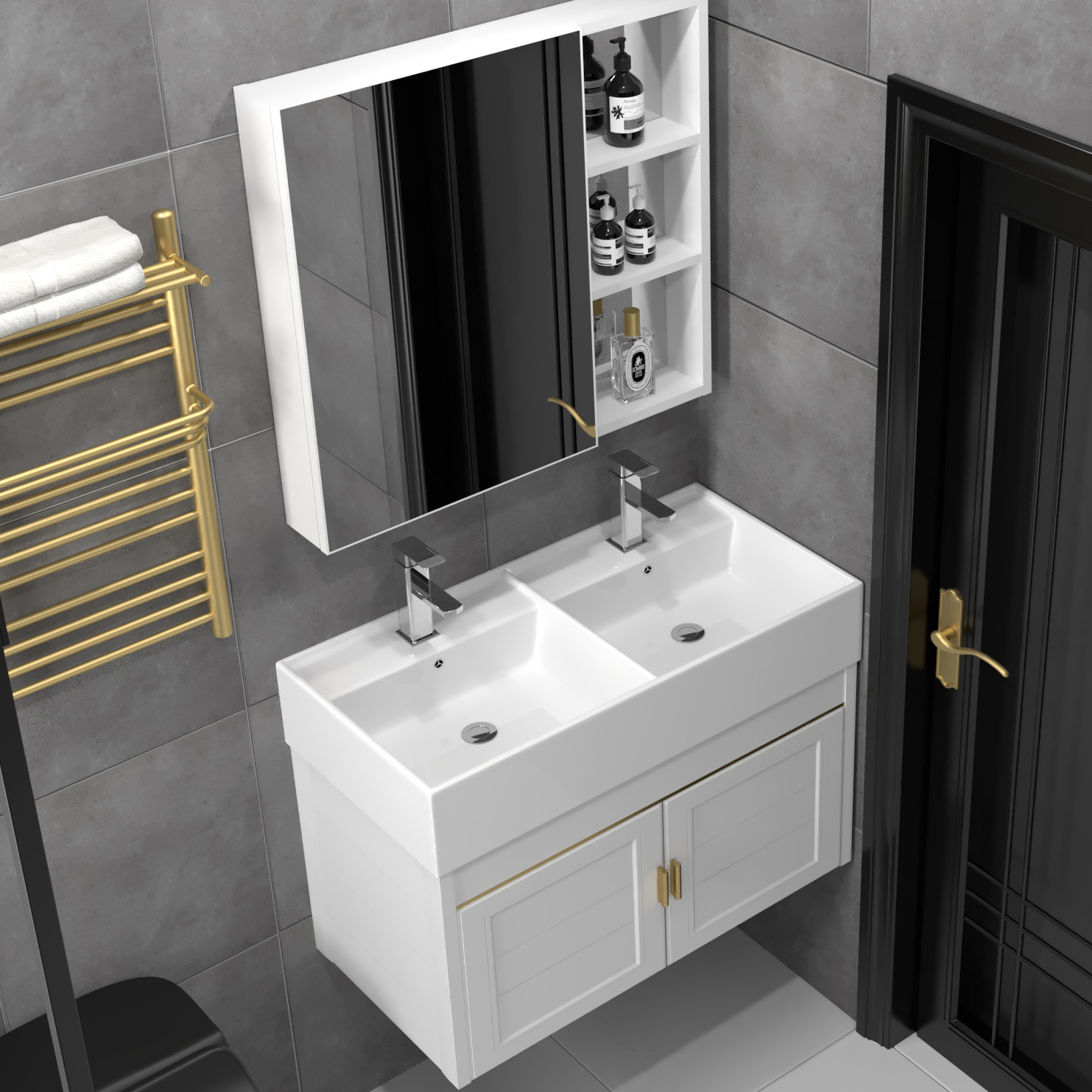 Mueble de baño de aluminio estrecho y largo espacio doble lavabo integrado de cerámica tamaño pequeño lavabo de baño lavabo 30cm
