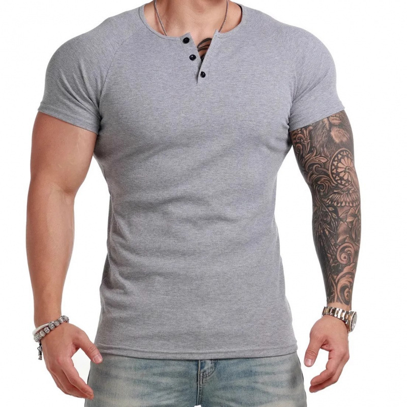 Summer Men's Short-Sleeved Elastic Tights Fitness Round-Neck Sports Shirt Black and White to Show Off Muscles and Look Handsome Summer Men's Short-Sleeved Elastic Tights Fitness Round-Neck Sports Shirt Black and White to Show Off Muscles and Look Handsome