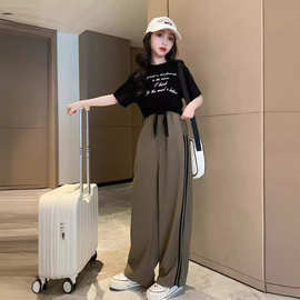 女童夏装套装2024新款儿童运动洋气女大童短袖休闲阔腿裤两件套潮